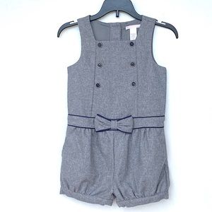 JANIE AND JACK Girl's 5 Bow Bubble Romper Blue Piping Buttons Wool Blend Gray